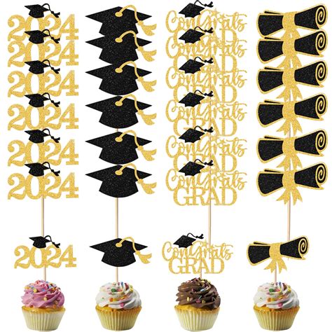 Buy 24Pcs Graduation Cupcake Toppers 2024, Graduation Cake Topper Class ...