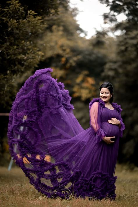 Stunning Purple Off Shoulder Photoshoot Dress