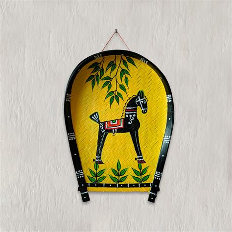 Buy Handpainted Jamini Roy Horse Kulo Bengali Themed Bamboo Wall Decor ...