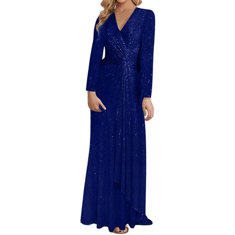 Elegant Sequin Long Sleeve Evening Gown Women's Formal Party Dress ...