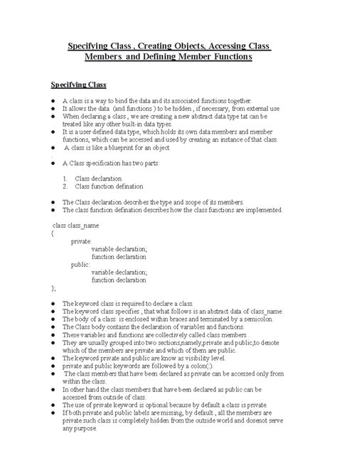 CS101: Class Specification, Object Creation & Member Functions Overview ...