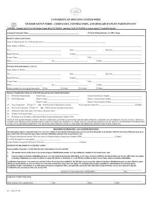 Fillable Online uhd Vendor Setup Form - University of Houston - uhd Fax ...