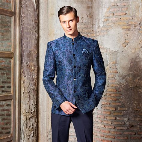 Blue Jacquard Silk Embroidered Jodhpuri Suit – Suvidha Fashion