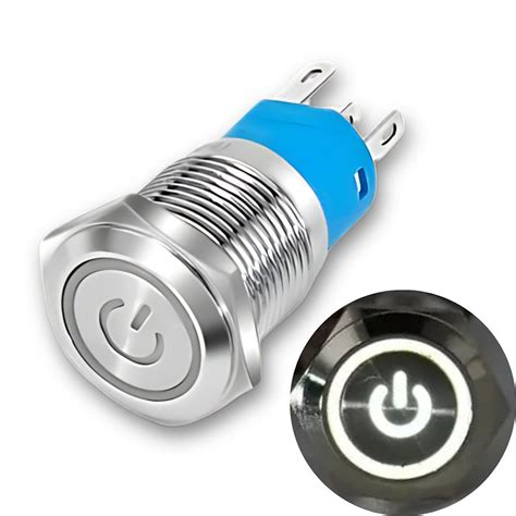 16mm Size Latching Type WHITE Power Symbol 5v-24v DC Push Button Switch ...