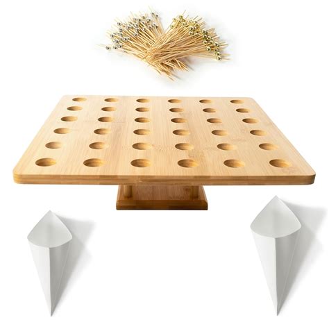 MONTX® Food Cone Stand - 36 Holes - Bamboo - Complete with 100 Premium ...
