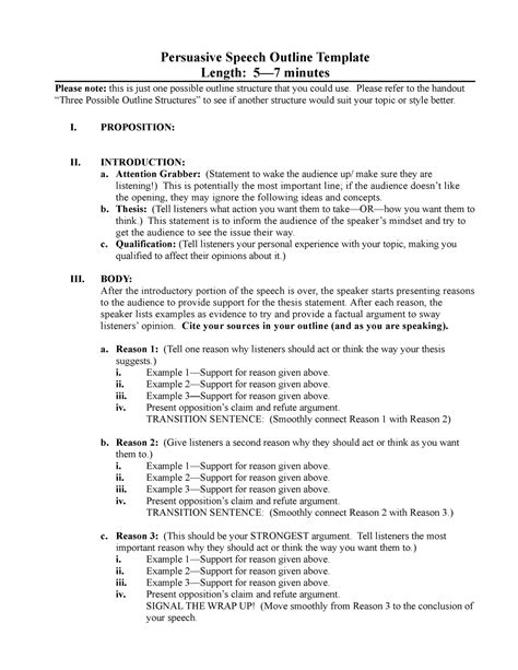 Persuasive Speech Outline Template 2 - Persuasive Speech Outline ...