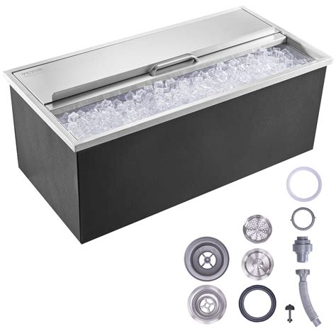 VEVOR Drop in Ice Chest 18"Lx36"Wx12"H with Sliding Cover 304 Stainless Steel Cooler Included ...