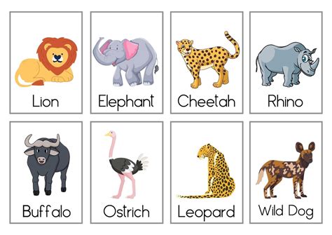 16 Printable Safari Animals Flashcard Cute Jungle Wild African Game ...