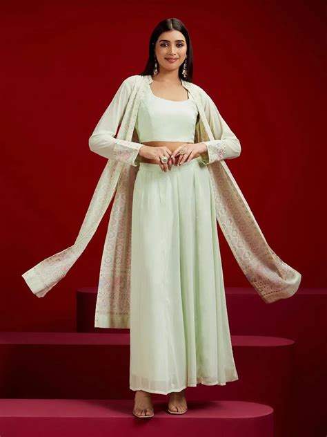 Buy Libas Art Green Embroidered Georgette 3 Piece Co-Ords Online at Rs ...