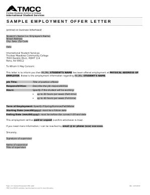 Sample Employment Offer Letter Doc Template | pdfFiller