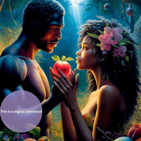 Black Christian Adam and Eve Apple Art Painting Adam and Eve Wall Art African American Adam and ...