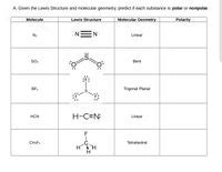 Answered: A. Given the Lewis Structure and molecular geometry, predict ...