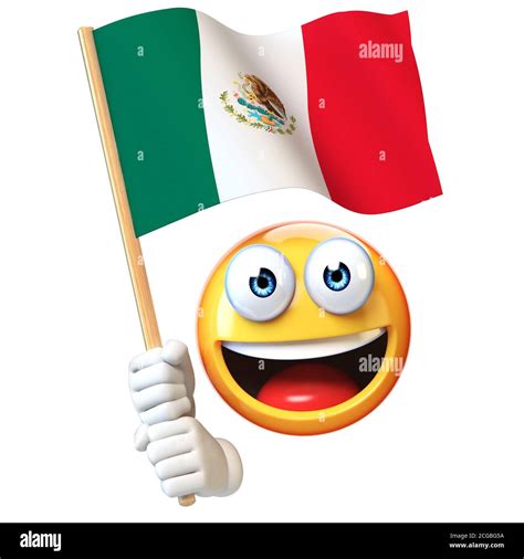Emoji holding Mexican flag, emoticon waving national flag of Mexico 3d ...