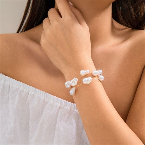 Just lil things Baroque Pearl Wire Wrap Bracelets – Elegant Minimalist