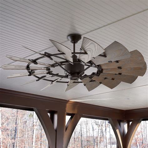 This stunning rustic ceiling fan utilizes fifteen dramatically tilted ...