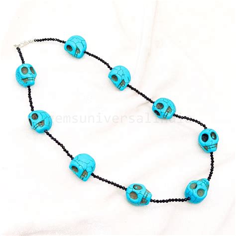Buy Natural Black Spinel & Turquoise Skull Necklace, Skull Shape Hand ...