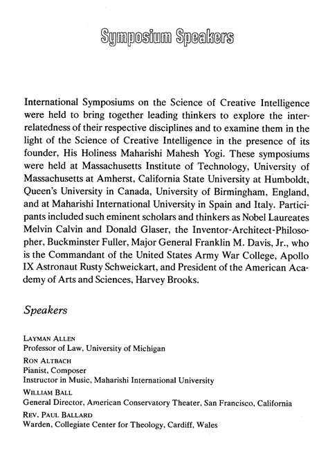 International Symposiums on the Science of Creative Intelligence | TM rAg