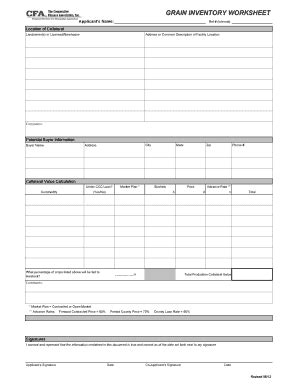 Fillable Online Collateral Worksheet Section 1 - Location of Grain ...