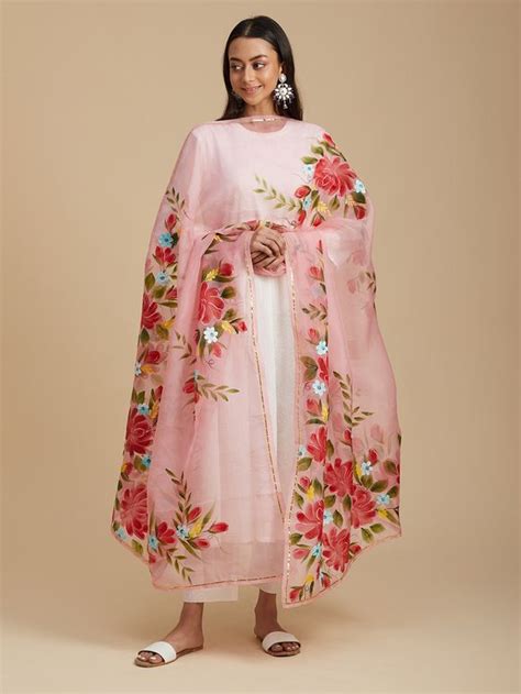 Buy Light Purple Hand Painted Organza Silk Dupatta | RIVA604/RIVA6 ...