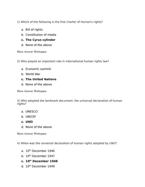 BHR MCQ - Basic Human right assignment - Which of the following is the ...