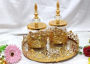 Resonance Gold Mirror Tray with 2 Glass Jars for Serving and Storage ...