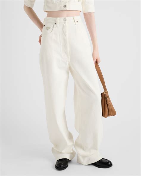White Wide-leg Denim Jeans | PRADA