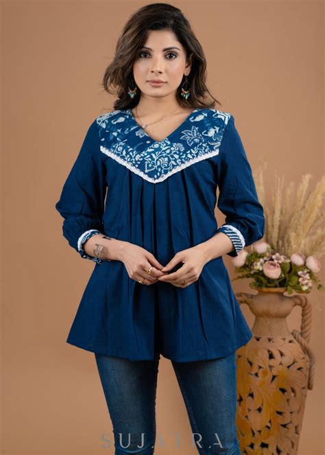 Classy indigo Combination Cotton patch work top – Sujatra
