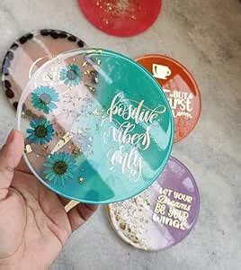 Love and Lather Resin Coasters, Set of 6, Elegant Design with Quotes ...