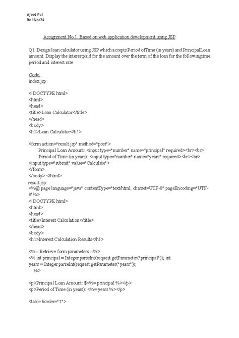Advance Java Practical Assignment: JSP Loan Calculator and Student ...