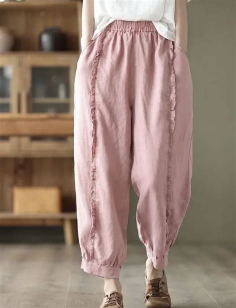 SIDDHO HUM Women's Baby Pink Gather Pants Loose Fit Trousers Price in ...