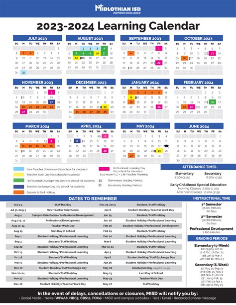 2023-24 MISD Learning Calendar Approved by Board of Trustees | News ...