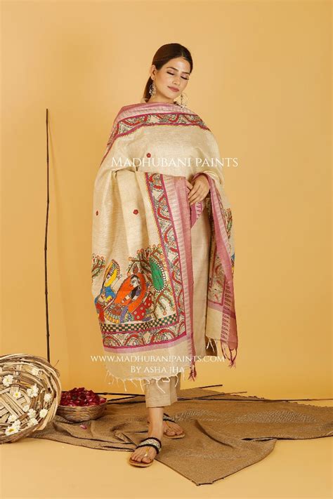 Krishna Radha Leela Madhubani Handpainted Pure Handloom Cotton Dupatta ...