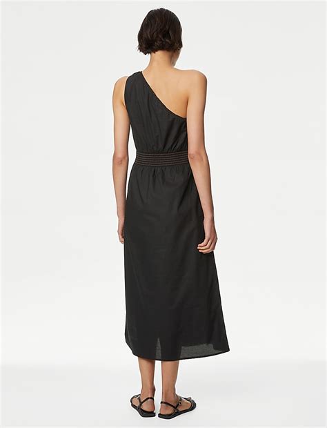 Buy Pure Cotton One Shoulder Midi Waisted Dress at Marks & Spencer