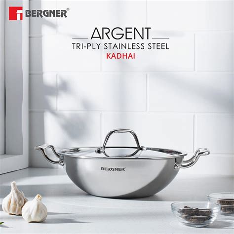 Buy BERGNER Argent Silver Stainless Steel Induction-Base Kadhai with ...