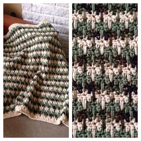 "Triple Color Drop-Stitch" Crocheted Baby Afghan (Camouflage) | Crochet afghan patterns free ...