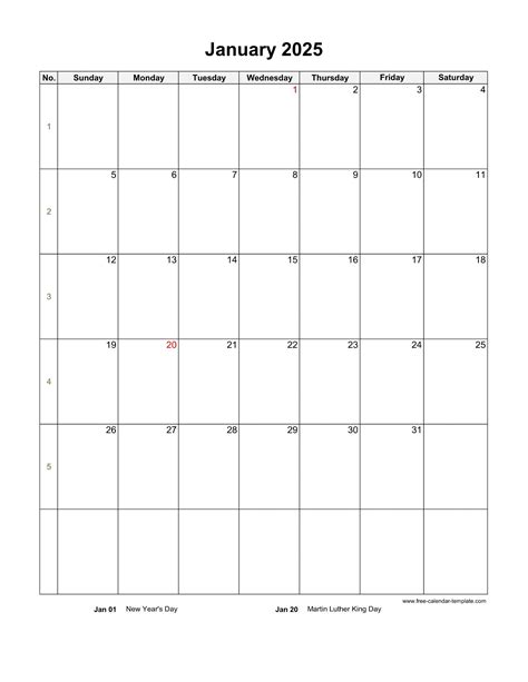 2025 Monthly Calendar (Blank Vertical Template) | Free-calendar ...