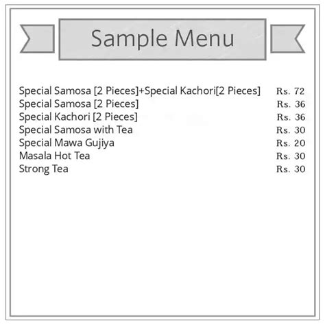 Menu at Shri Krishna Poha Bhandar, Gwalior