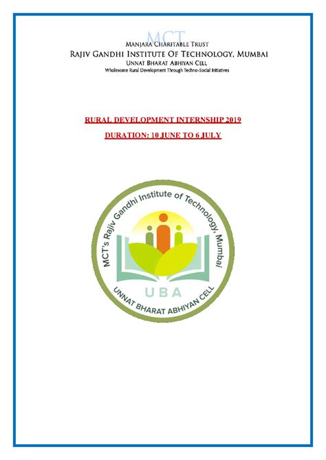 RDI Visit - Gsgshsh - RURAL DEVELOPMENT INTERNSHIP 2019 DURATION: 10 ...