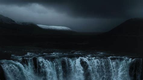 Download wallpaper 1920x1080 waterfall, flow, fog, dark, overcast full ...