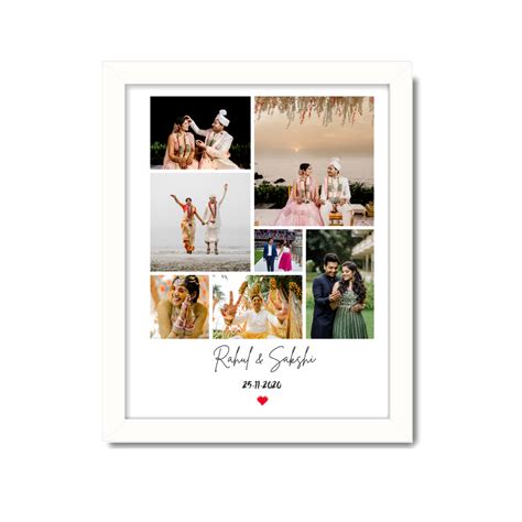 Customized Photo Collage Frame – 8 Photo Grid with Name & Date | White ...