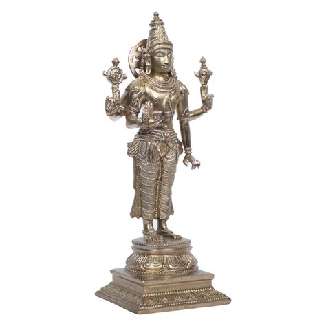 Buy Bronze Vishnu Standing Idol Traditional Four-Armed Hindu God for ...