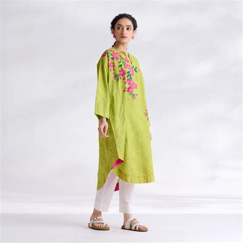 Buy She Wore Flowers Cotton Kurta - Olive | Rustorange