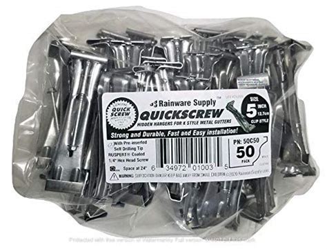 Quick Screw 5" 50 Pack Premium Hidden Rain Gutter Bracket Hook Hangers ...