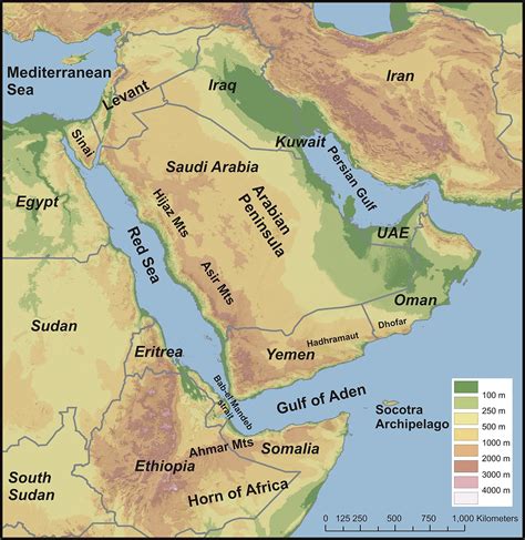 Map of the Middle East: Cities, Mountains, Deserts, and Rivers