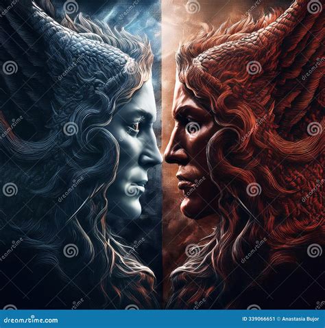 Artwork on the Theme of Good and Evil, Human Duality, Twin Flames. Stock Illustration ...