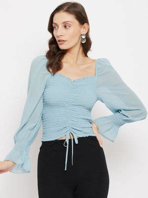 Buy Madame Solid Aqua Crop Top Online