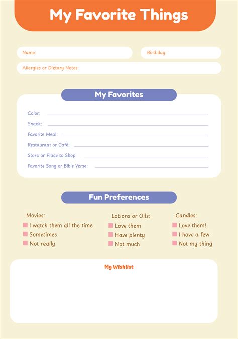 My Favorite Things Template - 10 Free PDF Printables | Printablee