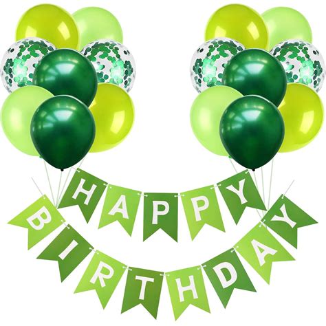 Happy Birthday Banner Bunting Green Party Balloons Confetti Latex ...