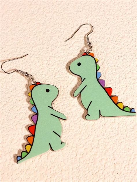 1pair Cartoon Rainbow Dinosaur Earrings | SHEIN USA