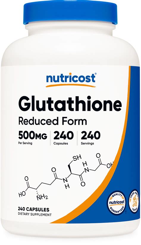 Nutricost 500mg Glutathione Capsules - 240 Count, Non-GMO Antioxidant ...